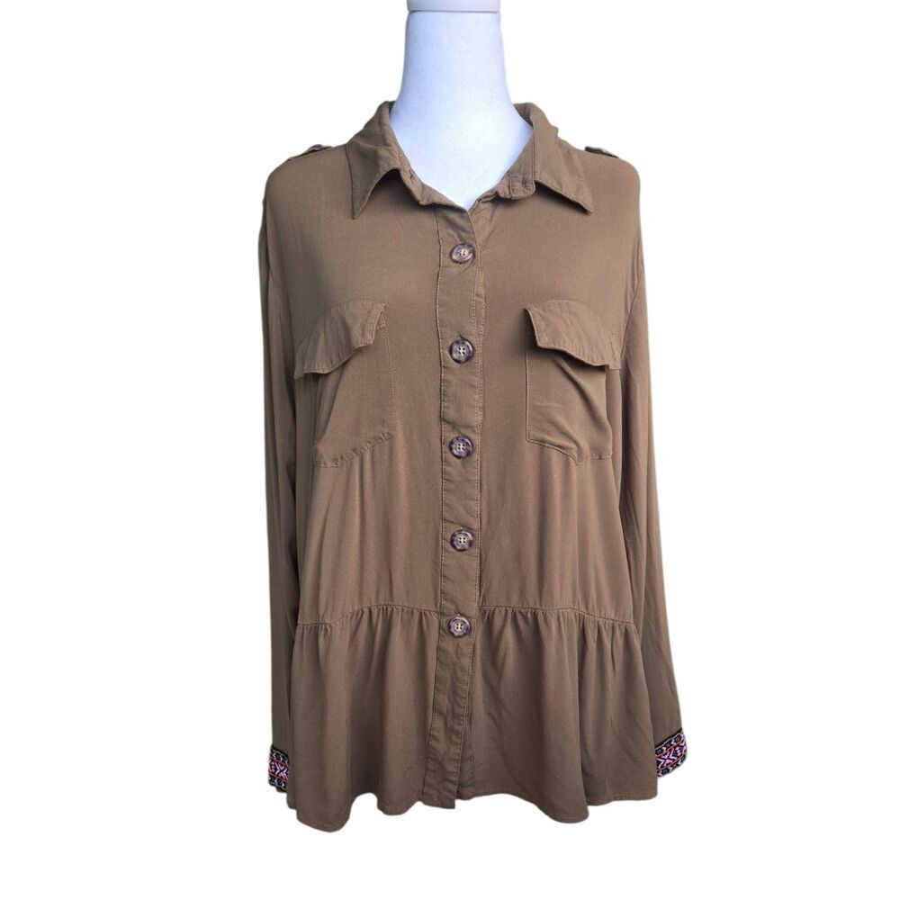 Loralette Women's Size 1x Olive Green Peplum Babydoll Blouse